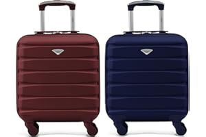 Flight Knight Zestaw 2 walizek, lekki 4-kołowy twardy futerał ABS, bagaż podręczny, dopuszczony do ponad 100 linii lotniczych, w tym British Airways, zatwierdzony przez Ryanair i easyJet, bezpłatny bagaż podręczny, Bordowy/granatowy, 45x36x20cm, Bagaż podręczny