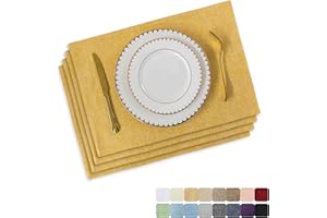 Home Brilliant Yellow Cloth Placemats Reusable Dinner Mats, Dinner Decorations Washable Heat Resistant Dining Table Mats, Faux Linen Woven Autumn Place Mats, 33 x 48 cm, 4 Pcs, Yellow