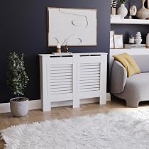 Cache-radiateur Milton Blanc Réglable - Design Lattes, MDF - Avec étagère Décorative