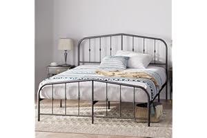 Zinus Heidi Cama 150x200 cm - Altura 31cm con almacenamiento debajo de la cama - Marco de la cama de plataforma de metal con cabecero y piecero - Negro