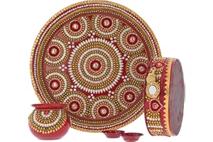 INDIABAZAAR Karwa Chauth Set Karva Chauth Thali Indian Pooja Puja Kalash Lota Chalni Channi Diya Karwachauth Diwali Traditional Combo Multicolour Decorative Husband Wife Festival Gift (Full Set - Design 12)