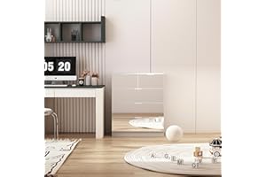 CFDZ Wooden and Mirror Chest of Drawers with Mirror Drawers 2+3 Drawers Chest Storage Unit Cupboard Sideboard Freestanding Cabinet for Bedroom Furniture, White and Mirror