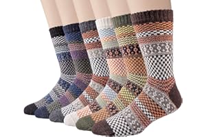 Justay Męskie skarpety wełnowe, norweskie skarpety z wełną, kolorowe skarpety męskie, grube, ciepłe, termiczne, skarpety zimowe, skarpety z dzianiny, 5/6 par, 38-45, bawełniane skarpety na Boże Narodzenie dla mężczyzn