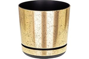 KORAD OLD GOLD flower indoor plant pot with saucer plastic gloss modern decorative planter with drainage holes (26 cm)