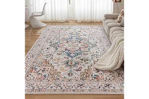 CHOSHOME Rugs Living Room Washable Short Pile Area Rugs Vintage Classic Rugs Non Slip Boho Carpet for Bedroom Machine Washable Rug Faux Wool Large Beige Rug 160x230CM