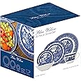 AuraHome Blue Willow 20 Piece Durable Tableware Dinner Set (Cup Saucer Side Dinner Plates Bowls) Iconic Elegant Blue-Printed Scene on White Porcelain Depicts Nature & Historical Imagery