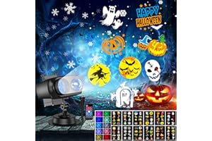 QXMCOV Projecteur Halloween Exterieur, avec 12 Diapositives et 10 Effets de Vagues et Télécommande, Projecteur Exterieur Noel Étanche, Decoration Noel Intérieur Extérieur pour Noël Halloween Fête Jardin