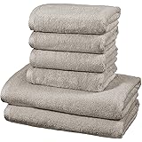 Amazon Basics Set de 2 draps de bain et 4 serviettes de bain à séchage rapide - Gris