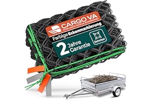 ‎CARGO VA INTELLIGENT VEHICLE ACCESSORIES CargoVA® Intelligentes Anhängernetz dehnbar 1,5x2,2 bis 2,5x3,5 M - elastisches Hängernetz schwarz mit Gummiseil und Eckenmarkierung - für die perfekte Ladungssicherung