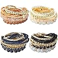 MILACOLATO 4 Sets Stackable Bracelets for Women Girls Multilayer Beaded Bracelets Stretch Bangles Bohemian Style