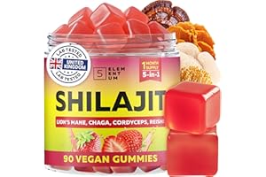 5 ELEMENTUM Shilajit Gummies 9000mg with Lion’s Mane, Reishi, Chaga, Cordyceps – 100% Natural | 90 Chewable Gummies | Boost Energy, Testosterone & Immunity | Fulvic Acid 50% | Vegan | Strawberry Flavor