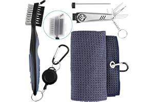 K&V GOLF 3-In-1 Golf Accessories Set - Golf Ball Marker, Golf Club Brush with Groove Cleaner & Golf Towel Kit - Foldable Divot Repair Tool & Golf Ball Line Marker Tool - Multifunctional Golf Gift Set