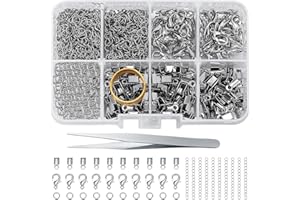 VARHHUXHA 350 Pieces Jewellery Making Clasps Hooks Set, with Crimp Ends, Lobster Claw Clasps, Cord Ends, Keychain Open Split Rings Hooks Clips for DIY Craft Jewellry Bracelet Necklace Making - Silver