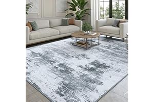 smiry Modern Abstract Area Rugs Living Room 120x160cm, Machine Washable Non-Slip Short Pile Rug, Durable Faux Wool Carpet for Bedroom, Dining Room, Home Office, Grey