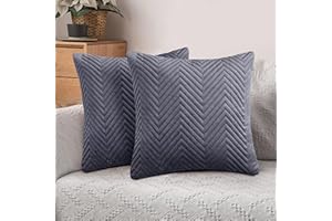 Hafaa Cushions with Covers Included 45 x 45 Cm Set of 4 (2 Grey Cushion Covers, 2 Cushion Inserts) - Ultrasonic Velvet Square Throw Pillow Case Decorative Sofa Cushion with Invisible Zipper
