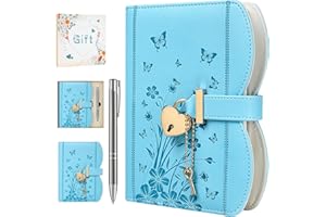 HwxBen Diario con candado y llaves para niñas y mujeres, set de regalo con bolígrafo, marcador y caja, cuaderno recargable B6 con 244 páginas para escribir - Índigo