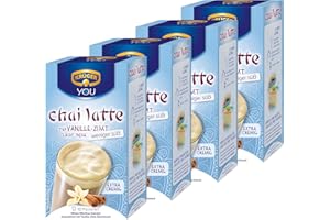 Krüger Chai Latte Classic India menos dulce, vainilla-canela, té de la leche de bebida y templado, 4 Pack, 4 x 10 monodosis bolsa