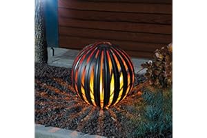 ‎ESOTEC Esotec Solar Metall Dekokugel Elani, 37cm, Bodenplatte und Erdspieß, Akku LED Feuerblume, Solarkugel, Gartenkugel, Solarleuchte, Kugelleuchte, warmweiß 5lm, Winterfest, außen, wetterfest, 102832