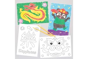 Immagini Capodanno Cinese Sand Art Baker Ross (confezione da 8) - Immagini autoadesive pre-progettate per l'arte della sabbia per bambini (AT634)