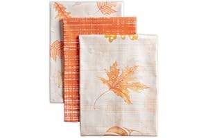 Maison d' Hermine Kitchen Towels Set of 3 100% Cotton 70 CM x 50 CM Reusable Cloth Tea Dish Towels Absorbent with Hanging Loop for Kitchen Dining Christmas Decorations (Colours Of Autumn)
