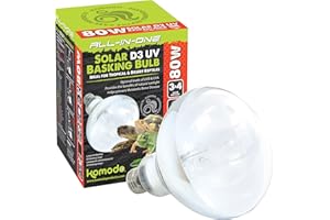 Komodo Solar D3 UV Basking Bulb Heat and Light Bulb for Desert & Tropical Reptile Habitats, Terrarium & Vivarium Lighting 80W