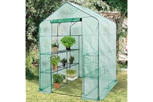 Lendo Online Serra con copertura impermeabile in PE verde acciaio – Serra con supporti per piante in acciaio – Serra – Giardino d'inverno – Giardinaggio (143x143x196cm)