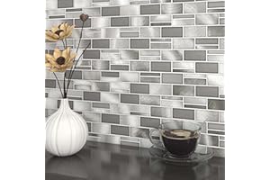 VAOVI Abziehen und Aufkleben von Fliesen für die Küche, selbstklebendes Metall, Spritzschutz, abziehen und aufkleben, Fliesen, U-Bahn-Fliesen, Backsplash Wandfliesen (5 Fliesen, grau)