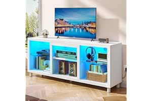 YITAHOME Mobile Porta TV con Luci, 148cm Mobile TV per TV da 65 pollici e piccoli televisori con luci LED RGB & ripiani in vetro regolabili per soggiorno, camera da letto (Bianco)