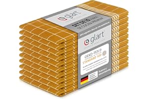 Set de 10 paños de cocina Glart 48YI2 de 50x70 cm, 100% algodón, en amarillo, certificado OEKO-TEX Standard 100, sin pelusa, lavable, prelavado para la cocina y lavado de platos.