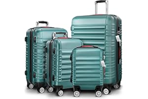 Monzana® 4 Piece Travel Suitcase Set with Organiser, Scale & Strap | Lightweight ABS Hard Shell Luggage | 4 Spinner Twin Wheels | Scratch Resistant Lockable Cabin Trolley Cases | S-M-L-XL | Green