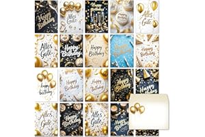‎BERILUDESIGN beriluDesign 20 Geburtstagskarten Set mit Umschlägen - Glückwunschkarten, Postkarten zum Geburtstag - Happy Birthday Karten - ideal als Grußkarte oder Gutschein (20 Karten + 20 Umschläge)