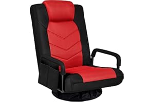 Yaheetech Swivel Gaming Chair, 360 Degree Multipurpose Video Game Chair Lazy Lounger Couch for Playing Games, TV, Reading with 6 Adjustable Position, Side Pocket, Armrest Handles, Black/Red