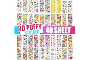 colortouch 3D Aufkleber für Kinder, 40 Blätter Verschiedene 3D Geschwollene Stickers, Kinderaufkleber für Lehrer, Jungen, Mädchen, Kleinkinder, inkl. Zahlen, Buchstaben, Tiere, Dinosaurier, Autos usw