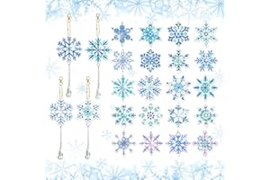 VEEKAY 24 Pezzi Pittura Diamante Portachiavi Kit Fiocco di Neve,5D Diamond Painting Portachiavi Natalizi,DIY Pittura Diamante Portachiavi Kit Fiocco di Neve,Ornamento Natalizio Appeso Ciondolo Fiocco di Neve