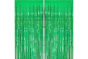 carve ideas 2 Stück Lametta-Folienvorhang, Metallischer Fransen-Hintergrund Party-Deko für Geburtstag, Hochzeit, Verlobung, Baby-Shower, Junggesellinnenabschied, Weihnachten, Fest (1 × 2,5 m, Grün)