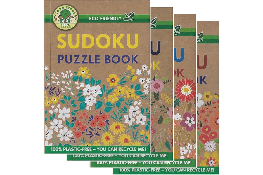 WF Graham Eco-Friendly Sudoku Puzzle Books for Adults | Plastic-Free Sudoku, Brain Teasers, Maths Activity Book | Over 130 Puzzles in Each | SET OF 4