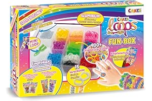 CRAZE Loops FUN Box | Loom Bänder Set mit 800 Gummibänder, Verschlüsse und Helfer - Halsketten, Ringe und Armbänder selber machen