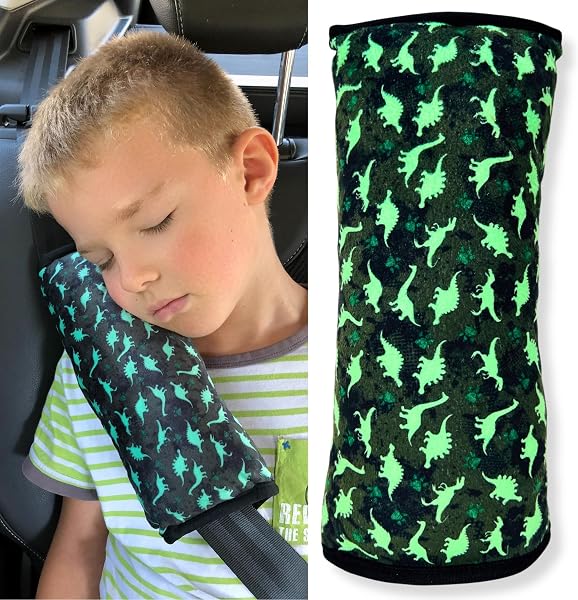 HECKBO car seat Travel Pillow for Children Kids - Machine Washable - car Seatbelt Pillow Cover Pillows Protection car Pillow, Vacation Harness Pads - 11.81” x 4.72" (Dinosaur) - 1