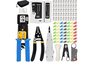 MAYLINE-TECH MAYLINE Crimping Tool Set RJ45 RJ11 RJ12 Network Cable Crimper Repair Maintenance Tool, CAT5 CAT6 Tester Crimp Cutter Tool Pass-Through, Professional Net Punch Down Tool Kit(Blue)