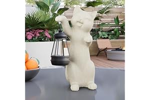 DECOROBBO Lumières solaires de Statue de Jardin, 10 Pouces lumières extérieures de Figurine de résine de Chat pour Patio, Balcon, pelouse, décoration de Cour (Beige-2)