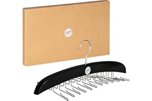 SUNNY SUNDAY ® Gruccia appendiabiti in legno, fermacravatta con scatola regalo, organizer per cravatte, sciarpe, salviette, salvaspazio (nero)