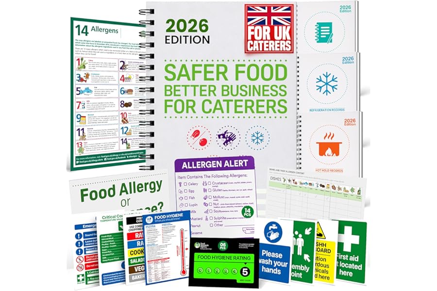 Safer Food Better Business 2026 | SFBB Food Safety Pack | Food Hygiene Record Book, 13-Month Diary, Fridge Temperature Log Book, Hot Hold Records & Allergen Labels | FSA-Recognised, EHO Compliant