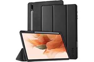 CACOE Coque pour Samsung Galaxy Tab S7 FE 12,4" 2021 (SM-T730/T736B) et Tab S7 Plus 2020 Plumier Intégré, Étui de Protection Ultra Fin Housse en TPU avec Auto Réveil/Sommeil, Noir