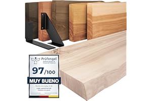 LAMO Manufaktur Estante de Madera con Borde Natural, Estante Colgante Basic, en Bruto/Blanco 160cm, LW-01-A-001-160LW