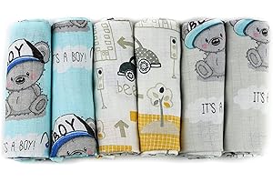 FENSILO Lot de 6 langes en mousseline - 70 x 80 cm - Fabriqués en Union Européenne - Sans substances nocives - Pour bébé garçon
