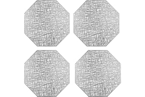 SPLDSUN 4 Stück Ausgehöhlte Tischsets, Silber metallische Tischsets Laminierter Rutschfester Tisch Tischset PVC- Isolationspads, für Weihnachten, Bankett, Geburtstag, Hochzeit