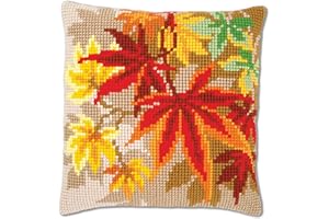 VERVACO Kit Punto Croce Foglie Autunnali Set Ricamo Principianti Cuscini Gobelin Decorativi Accessori per Lavoretti Creativi DIY Casa Decor Hobby Adulti Cross Stitch, Multicolor, ca. 40 x 40 cm
