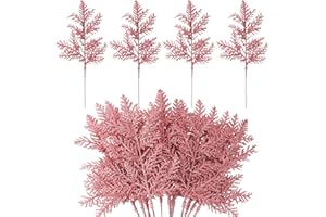 MWOOT 16 Piezas Ramas de Pino Artificiales con Purpurina, Falsas Agujas de Pino Navidad Rosa, Púas de Vegetación para DIY Manualidades Guirnalda Árbol de Navidad Mesa Decoración del Hogar y Jardín