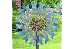 VeyFolzin.st Metall Windrad Garten Dekoration mit Federblättern in Retro-Farben - Elegante Windspiele für Garten, Rasen und Terrasse, Windskulptur Spinner mit Metallpfahl
