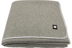 EKTOS 100% Wool Blanket, 90" x 66", Warmest Blanket, Military Blanket, Thick Wool Blanket (Light Grey, Twin Size)